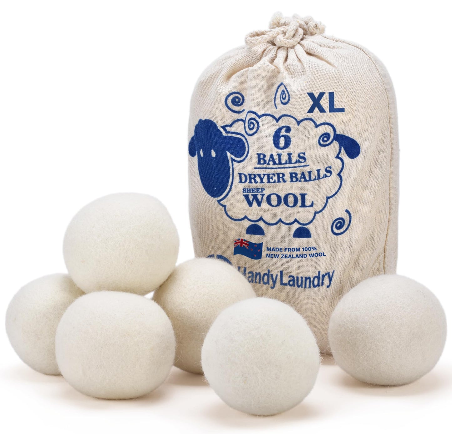Handy Laundry Sheep Wool Dryer Balls Pack of 6 Premium