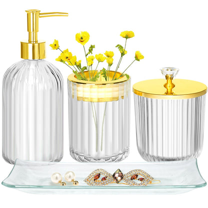 Bathroom Accessories Set 4Pcs Clear and Gold