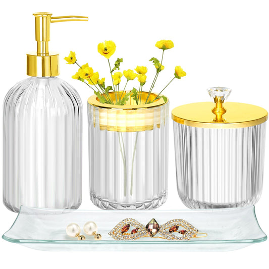 Bathroom Accessories Set 4Pcs Clear and Gold