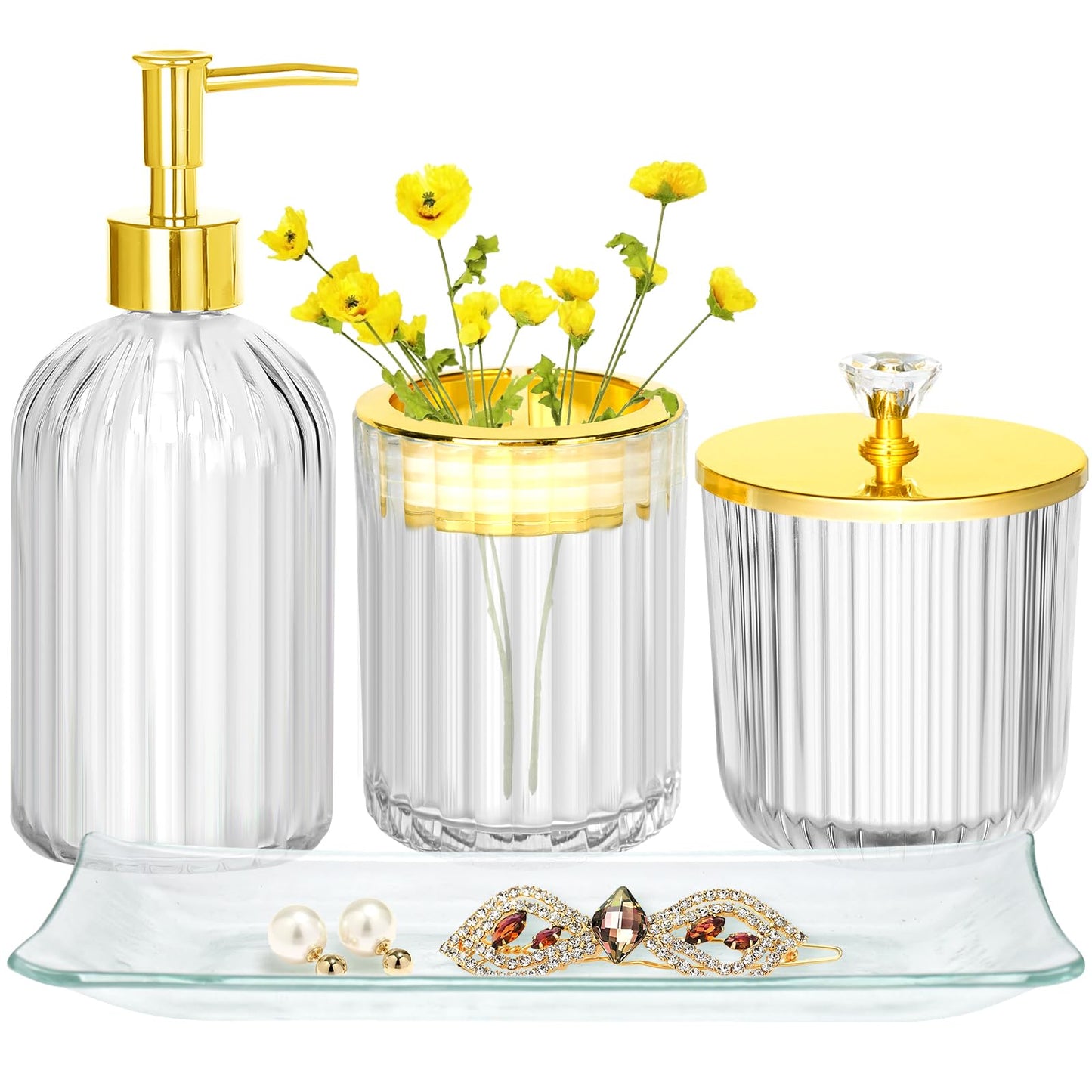 Bathroom Accessories Set 4Pcs Clear and Gold